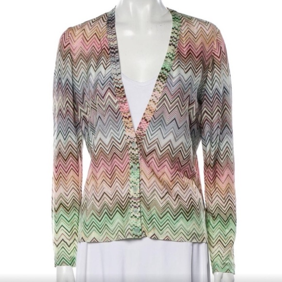 Missoni Cardigan Rainbow Stripe V Neck Rayon 🌈 Size IT44 - Picture 1 of 4